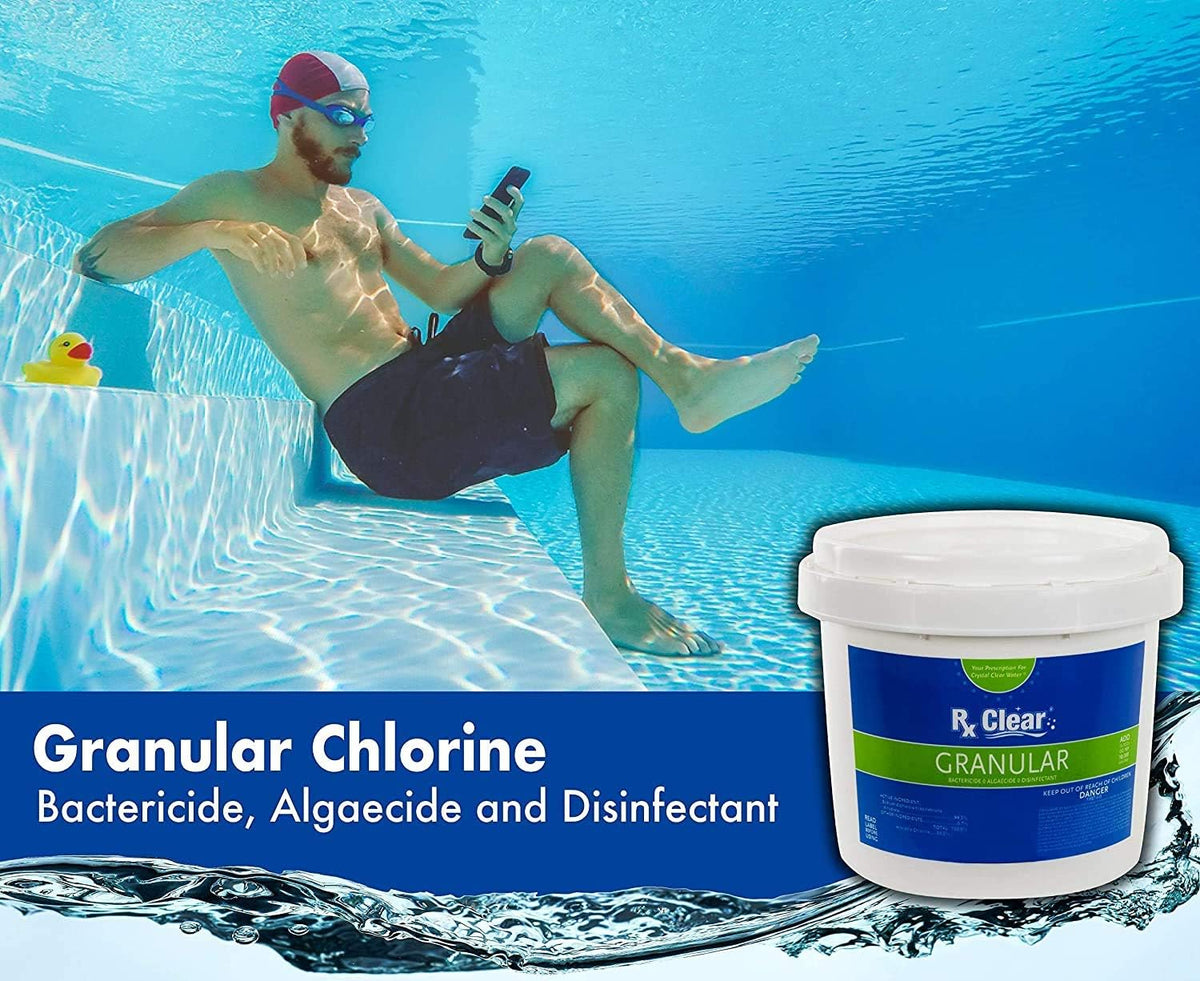Clear Stabilized Granular Chlorine | One 50-Pound Bucket | Use As Bactericide, Algaecide, and Disinfectant in Swimming Pools 