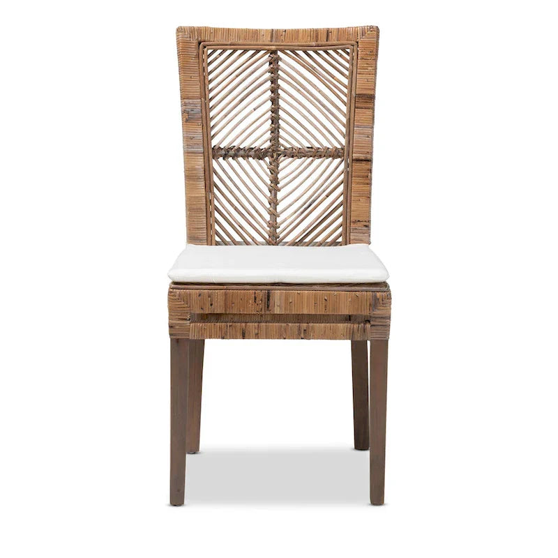 Laluna Contemporary Bohemian Rattan and Mahogany Dining Chair with Cushion - image 4