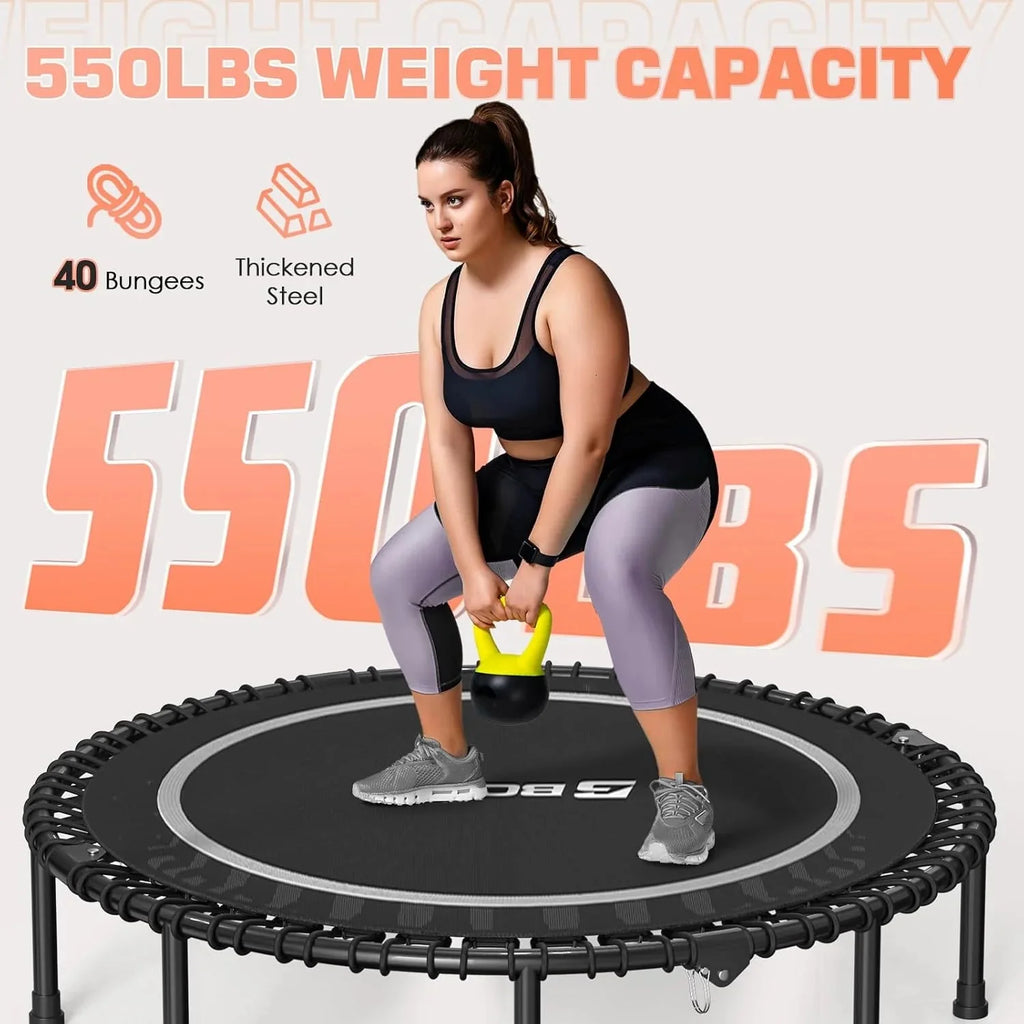 BCAN 450/550 LBS Foldable Mini Trampoline, 40"/48" Fitness Trampoline with Bungees, U Shape Adjustable Foam Handle, Stable & Quiet Exercise Rebounder for Adults Indoor/Outdoor Workout - image 46