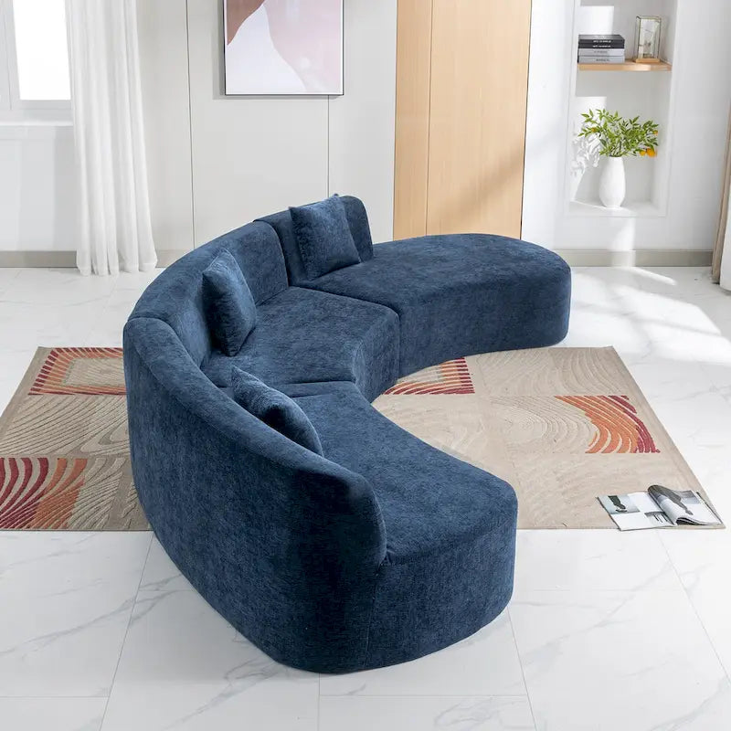 136-Inch Elegant Curved Chenille Sectional Sofa with Three Throw Pillows for Living Room - image 8