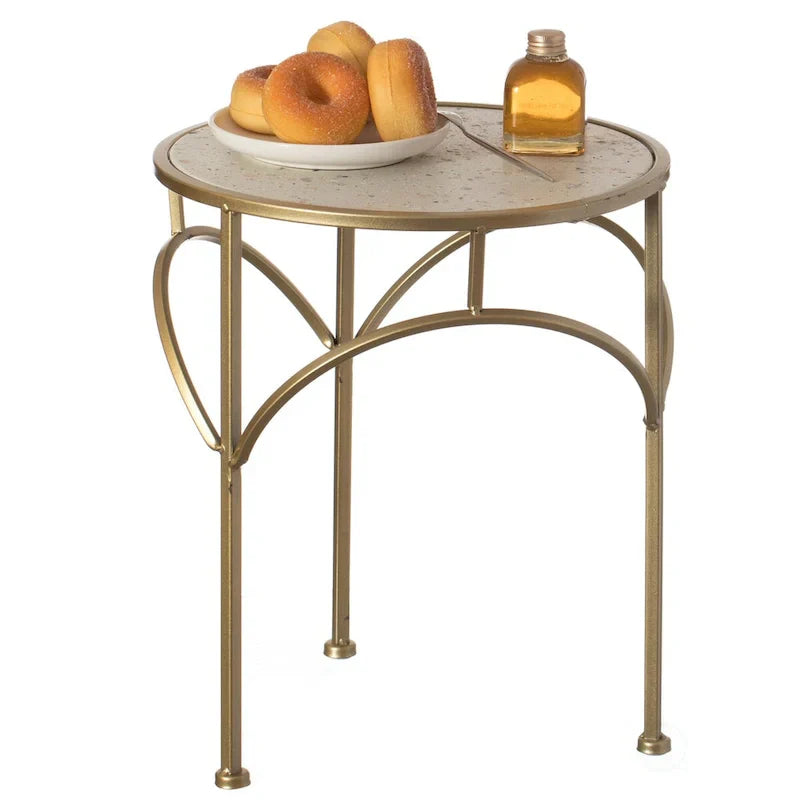 Set of 3 Decorative Gold Metal Round Plant Stands with Modern White Marble Top - Stylish End Side Tables - image 2
