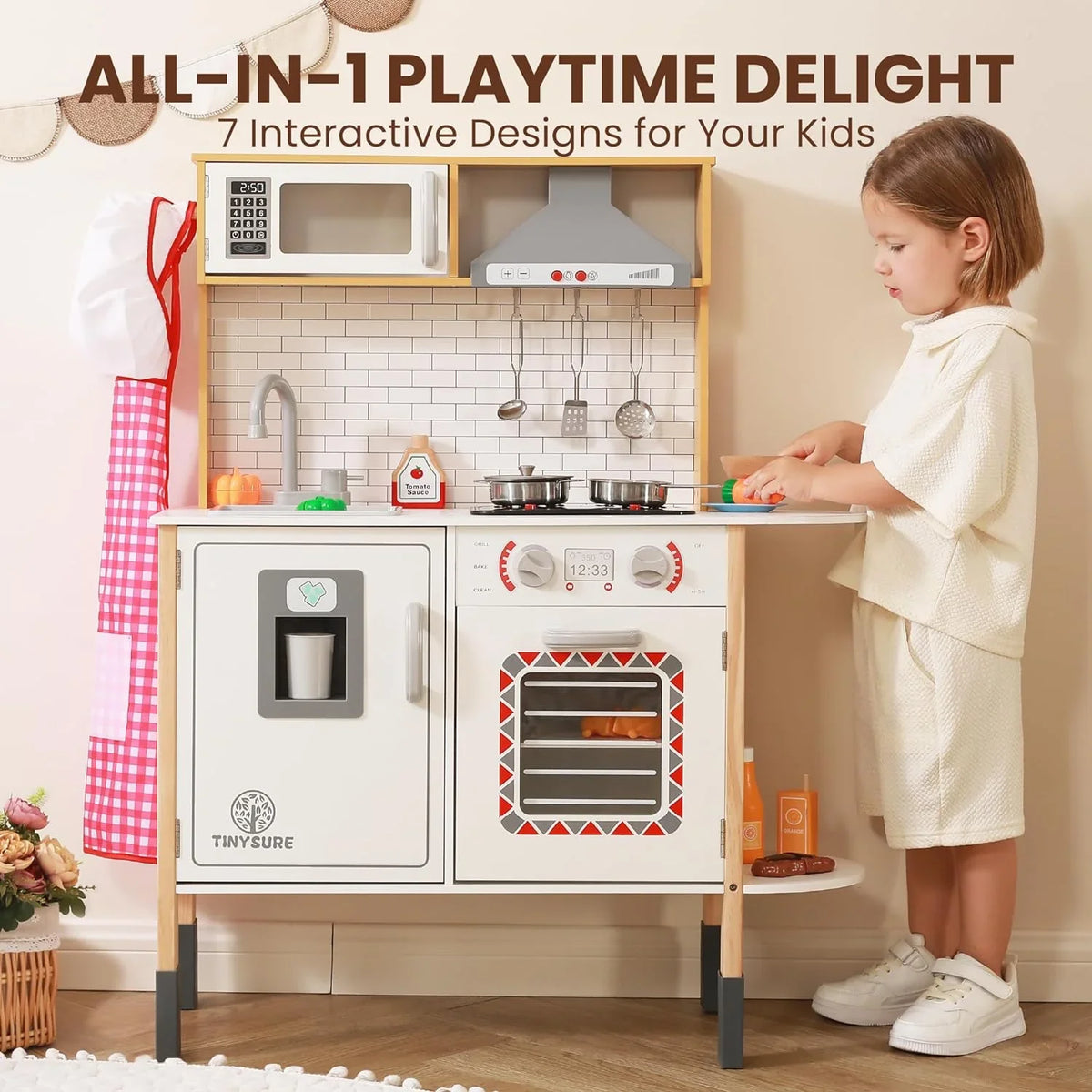 Play Kitchen for Kids - Toy Kitchen Set for Toddlers with Realistic Lights and Sounds, Kids Kitchen Playset with Abundant Toy