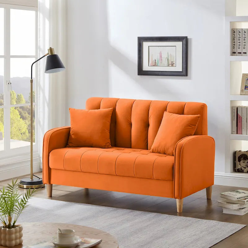 Contemporary Velvet Tufted Loveseat for Small Living Spaces - Beige Upholstered Sofa - image 7