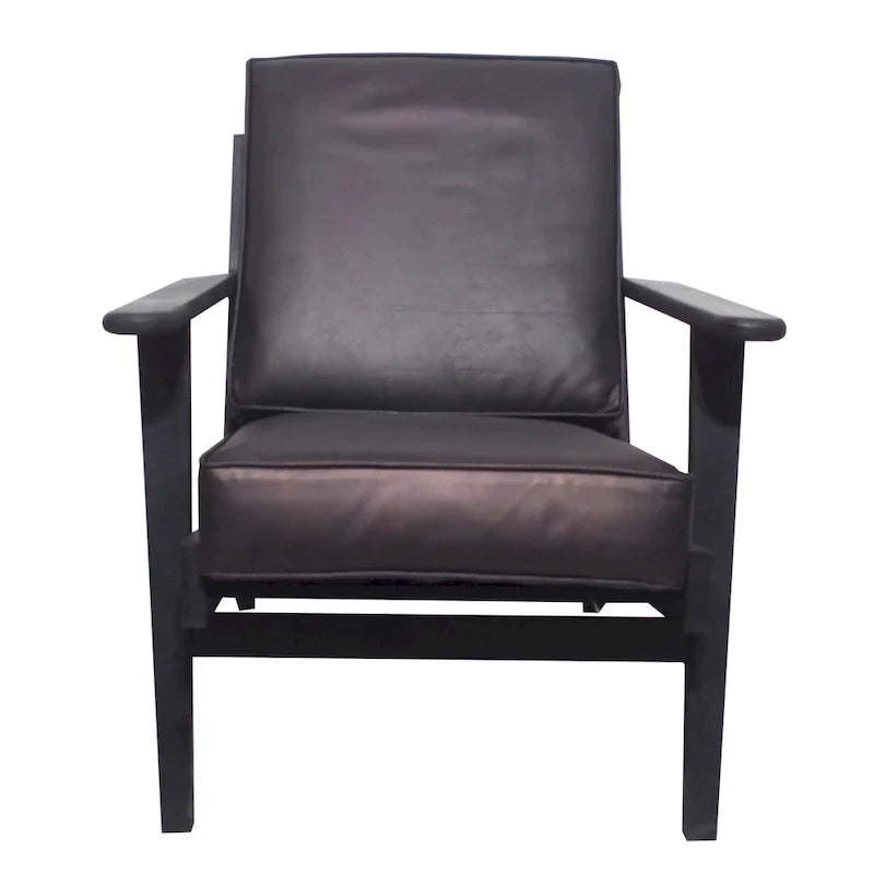 Handcrafted Amber Accent Chair with Slatted Mango Wood, Buffalo Leather Cushions, and Angled Legs - image 30