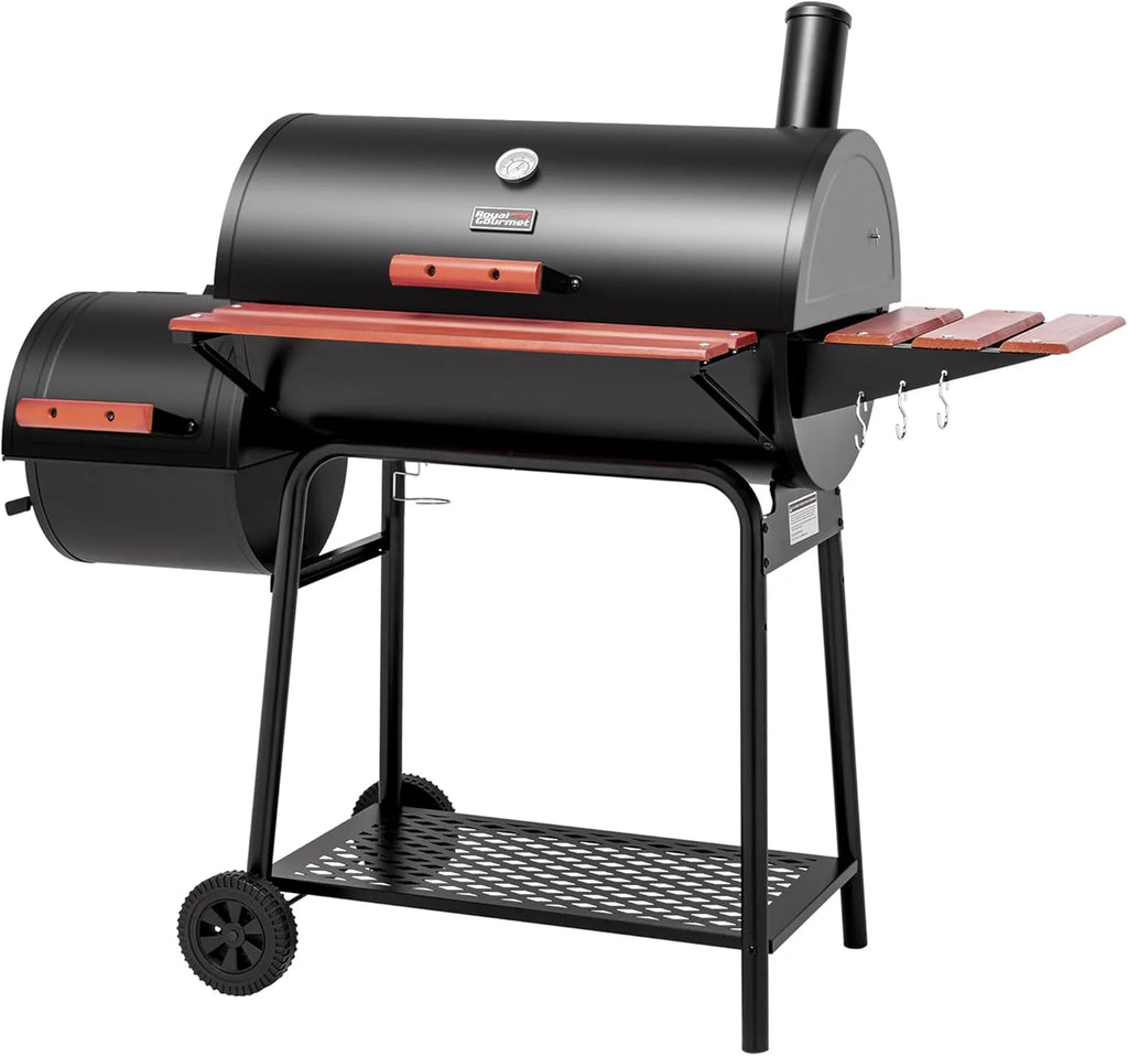 Royal Gourmet CC1830W 30-Inch Charcoal Grill with Offset Smoker and Wood-Painted Side Table Outdoor Smoker Grill with 811 Sq.
