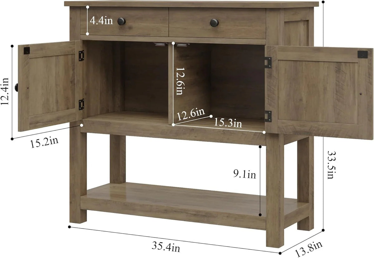 HOSTACK Farmhouse Console Table with 2-Door Cabinet & 2 Drawers, Coffee Bar, Entryway Table with Storage Shelf, Sofa Tables Buffet Sideboard for Kitchen, Hallway, Dining, Living Room, Rustic Brown - image 3