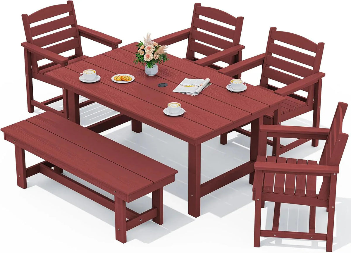SERWALL 7-Piece Patio Table Set, Outdoor HDPE Dining Furniture with Umbrella Hole, All Weather Table and Chairs for Lawn, Garden, Poolside, Aruba - image 172