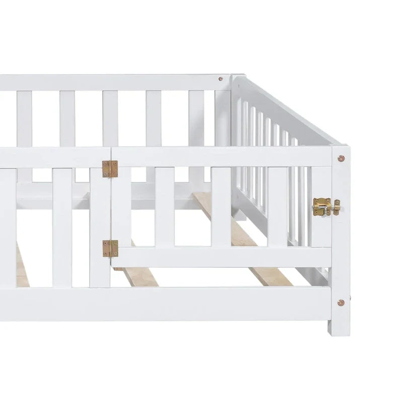 Kids' Full-Size Wooden Floor Bed with Fence and Door - image 16