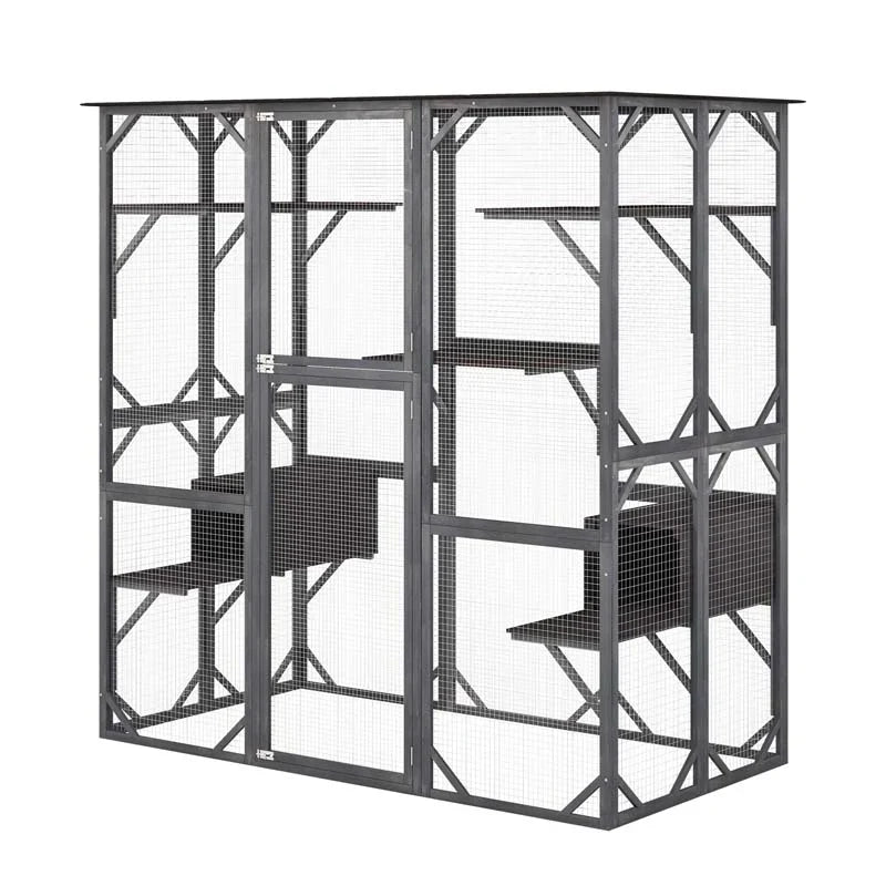 71" Tall Large Cat House Outdoor Catio Kitty Enclosure, Walk-in Cat Kennel Condo, Wooden Cat Cage Playpen with 7 Platforms - image 3