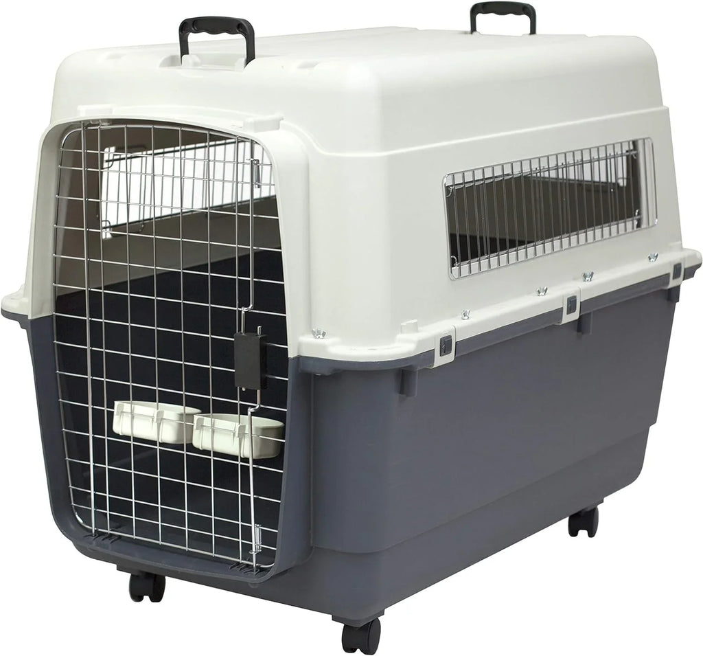 Designs Plastic Kennels Rolling Plastic Airline Approved Wire Door Travel Dog Crate, XXX-Large, Gray - image 3