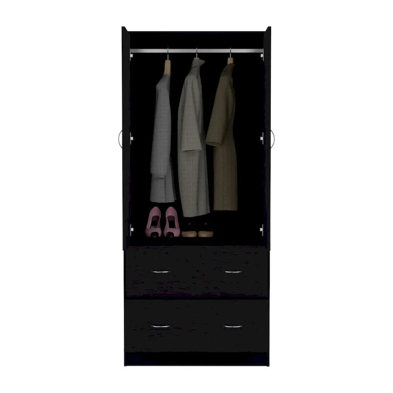 30.9-Inch Contemporary Double-Door Armoire with Two Drawers and Hanging Rod for Bedroom Storage - image 16