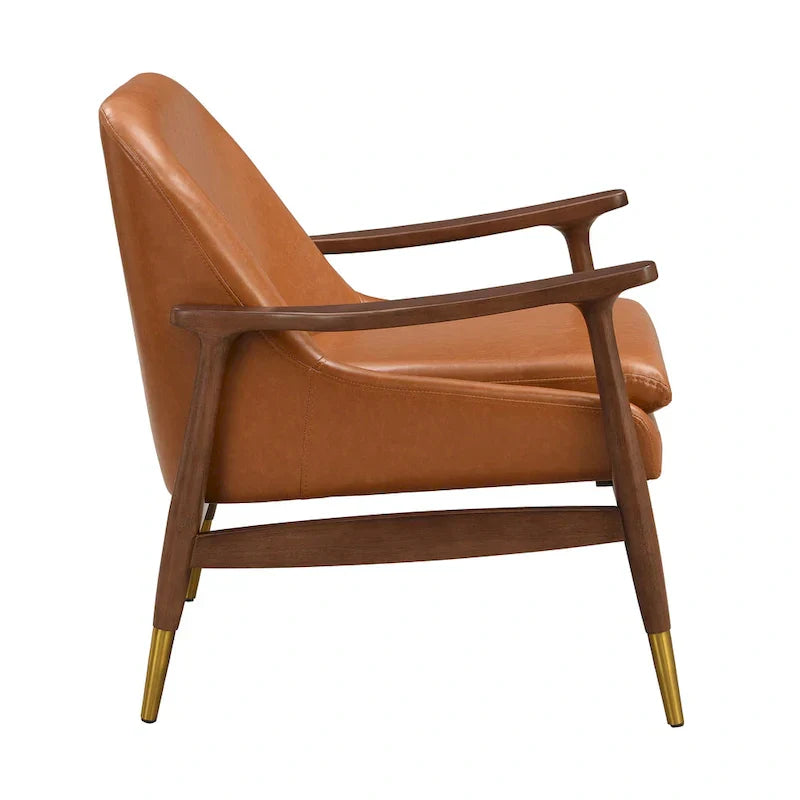 Mid-Century Modern Faux Leather Accent Chair - 29.2", Cushioned Seat, Sturdy Wood Frame, and Brass-Tipped Legs - image 7