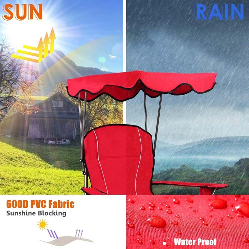 Outdoor Canopy Chair Portable Folding Beach Chair With 2 Cup Holders 600D Pvc Fabric Camping Chair Lawn Chair - Comfortable A
