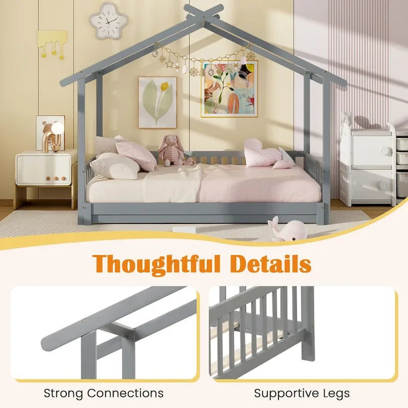 Gymax Twin to King Wooden House Bed Daybed with Safety Rails & Customizable Design - image 32