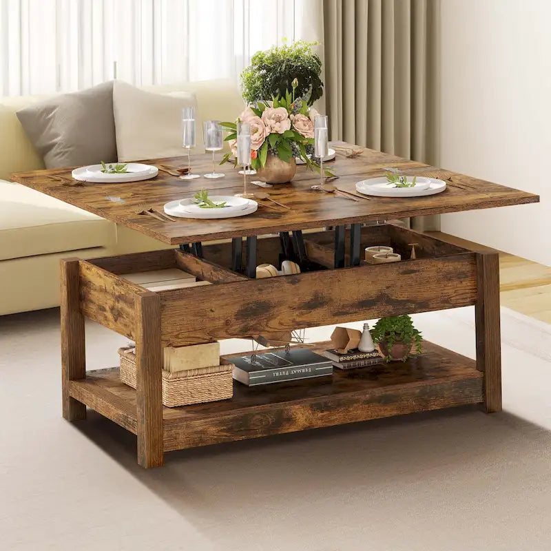 Moasis Farmhouse Lift-Top Coffee Table with Expandable Surface, Hidden Storage, and Shelf for Living Room - image 15