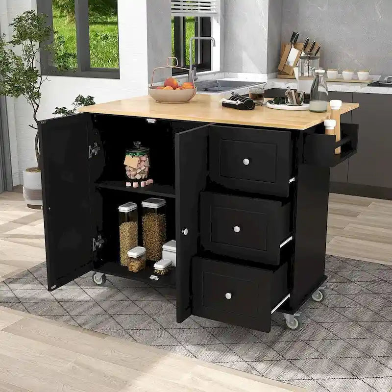 Mobile Kitchen Island on Wheels with Drop Leaf and Solid Wood Top - image 13