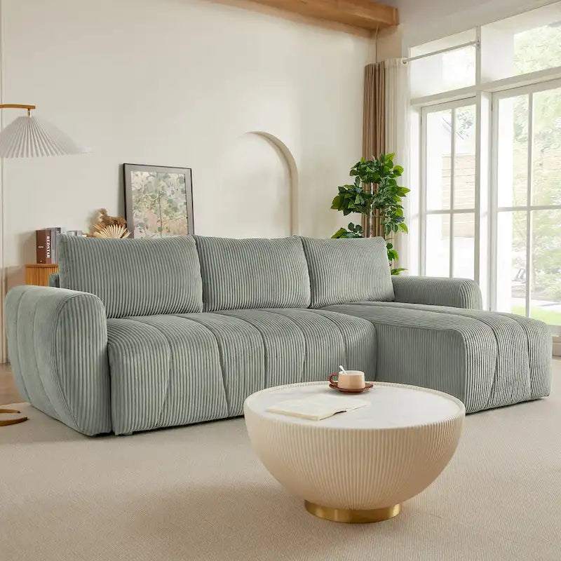 Grey 105.2" Corduroy L-Shaped Convertible Sleeper Sectional with Storage Compartment - image 5