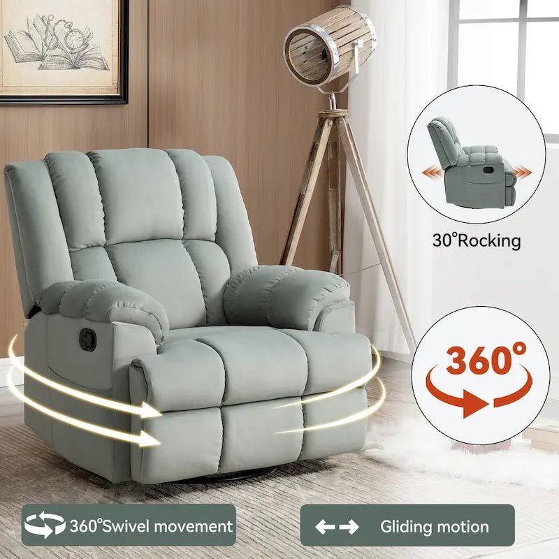 Extra-Large Swivel Rocker Recliner with Footrest and Pockets - Manual Operation - image 5