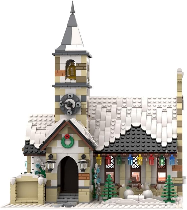 Christmas Country Church Building Kit, MOC-147549 Winter Modular Building Blocks Christmas House Building Block Building Toy 