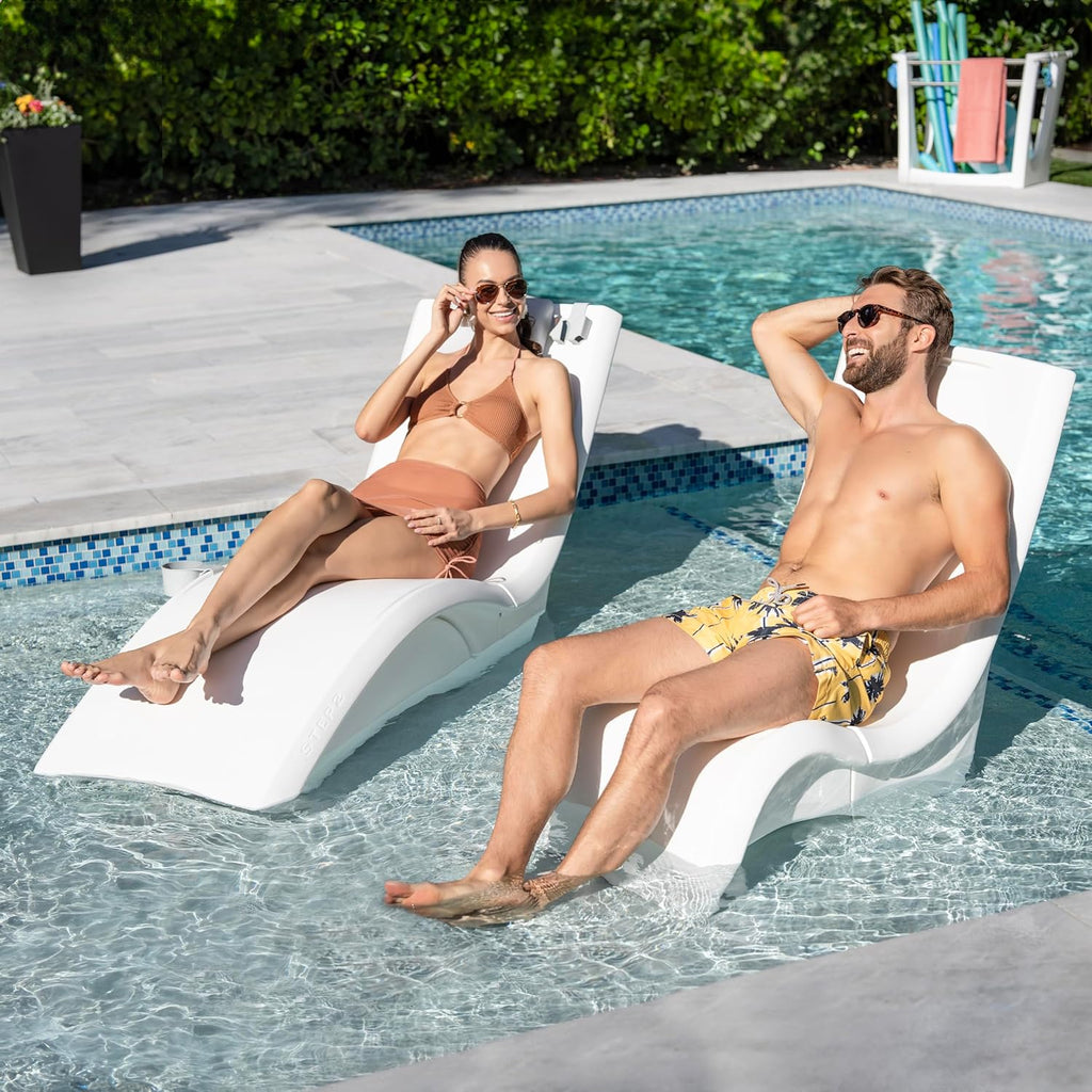 Pool Lounger, Fade-Resistant, Waterproof Patio Furniture, Pool Lounge Chair for Sun Shelf, Use in Pools with Shelves Up to 9-Inches Deep or Outside Pool Deck, Weighted, White - image 17