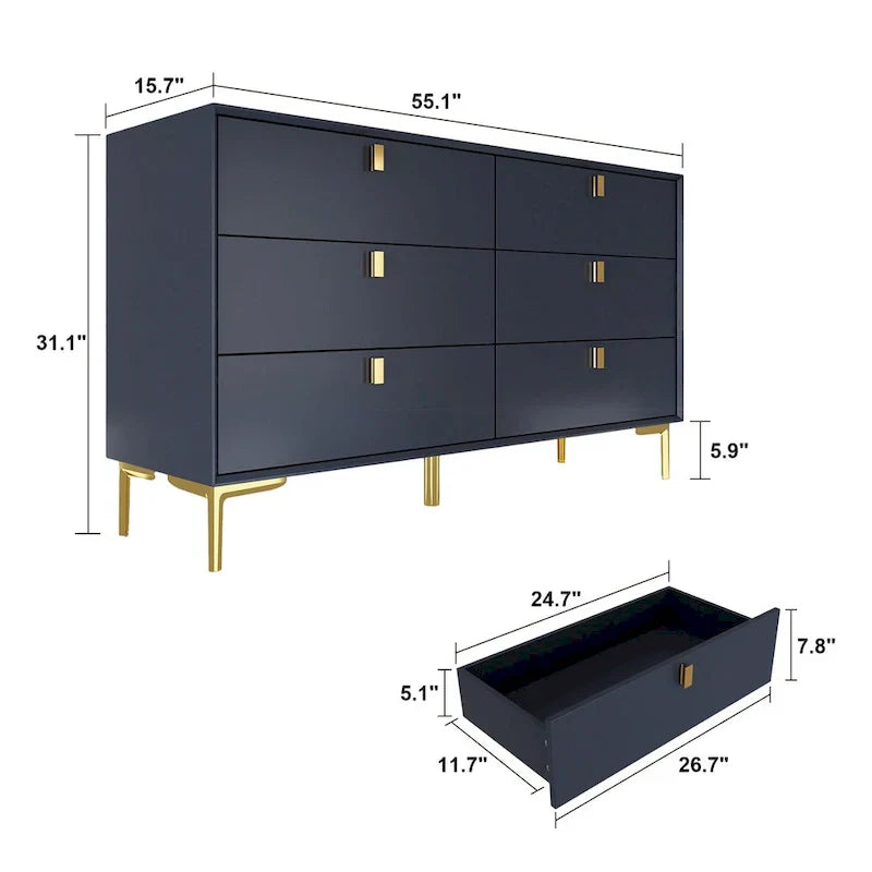 Mid-Century 6-Drawer Storage Dresser Chest Sideboard - image 23