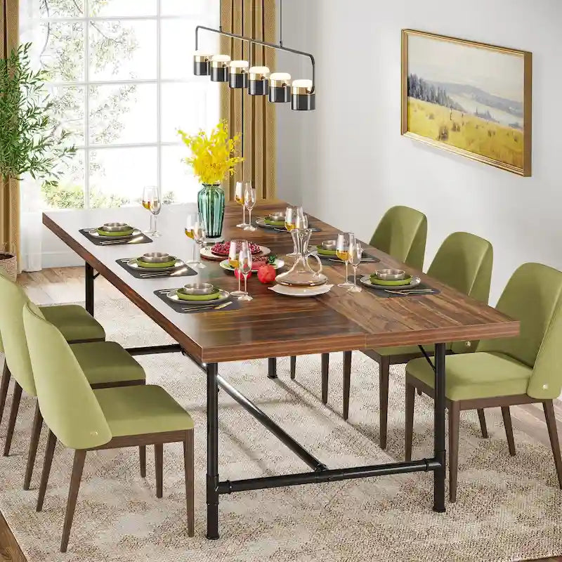 70.9-Inch Rustic Rectangle Dining Table with Metal Tube Frame - image 2