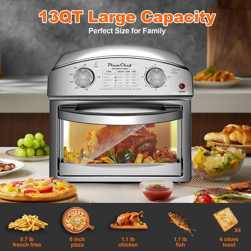PlumChef 13 Quart 4 Slices Air Fryer Convection Toaster Oven, 1500W, 7 in 1 Multifunction with Roast, Bake, Grill, Broil, Toast, Dehydrate, Defrost - image 1