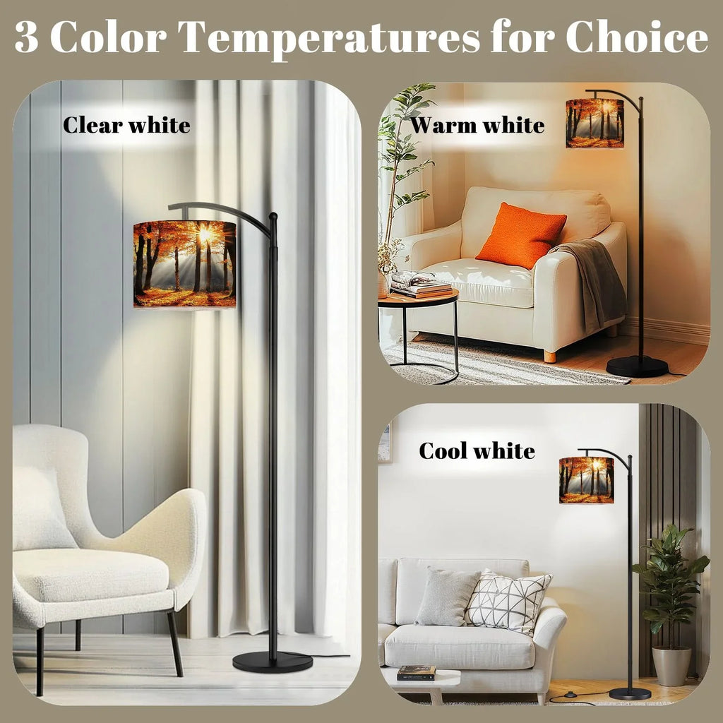 Arc Floor Lamp, 3 Color Temperatures Modern Floor Lamps Fall Autumn Maple Tree Forest Adjustable Tall Standing Reading Lamp with Linen Texture Shade - image 34
