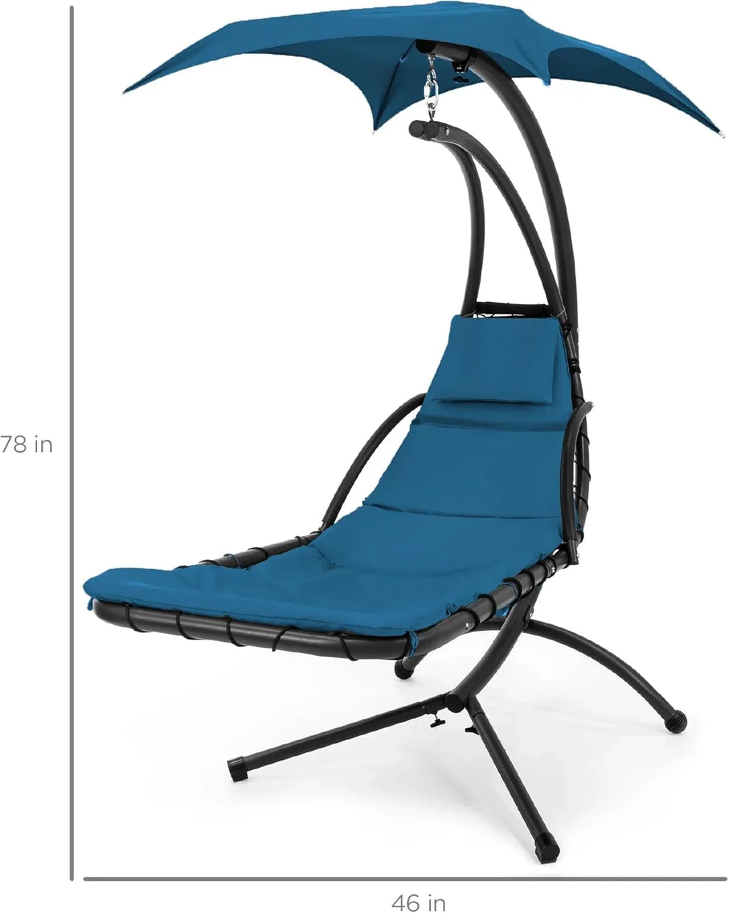 Best Choice Products Outdoor Hanging Curved Steel Chaise Lounge Chair Swing w/Built-in Pillow and Removable Canopy - Charcoal