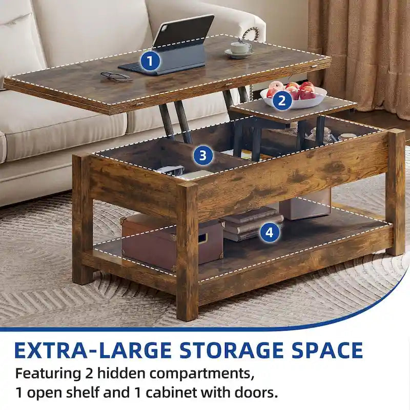 Moasis Farmhouse Lift-Top Coffee Table with Expandable Surface, Hidden Storage, and Shelf for Living Room - image 16