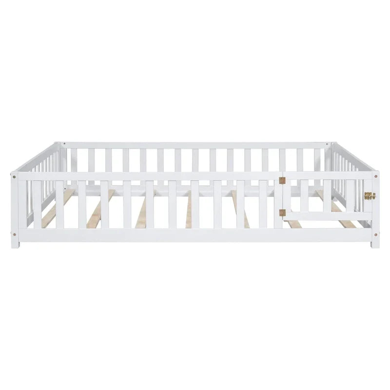 Kids' Full-Size Wooden Floor Bed with Fence and Door - image 13