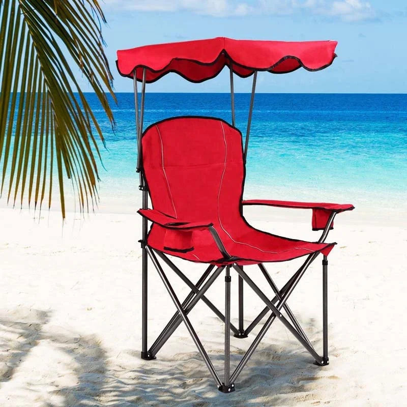 Outdoor Canopy Chair Portable Folding Beach Chair With 2 Cup Holders 600D Pvc Fabric Camping Chair Lawn Chair - Comfortable A