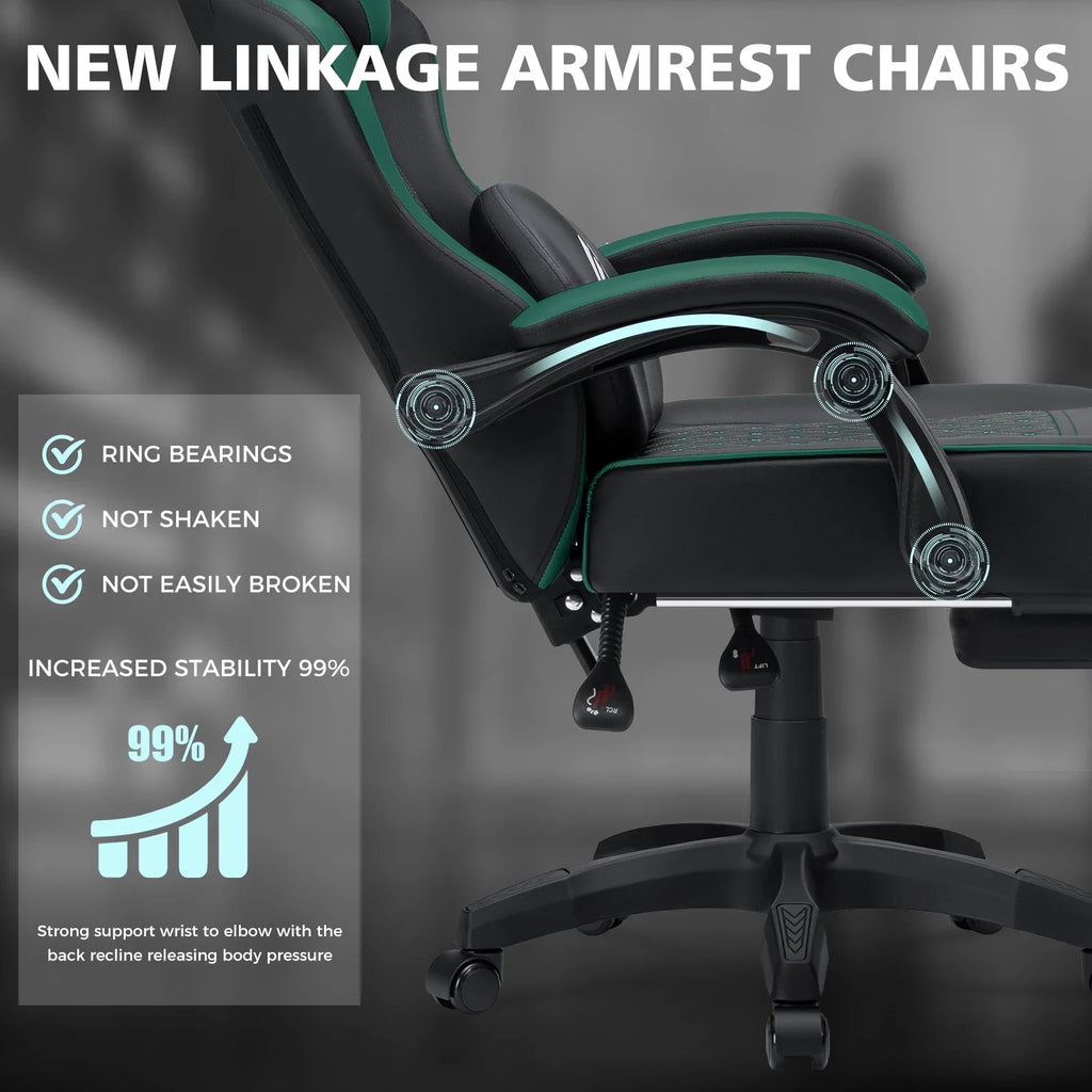Hoffree Gaming Chair with Massage and Footrest Big and Tall Gamer Chair with Headrest and Lumbar Support PU Computer Game Chair for Adults Office - image 68