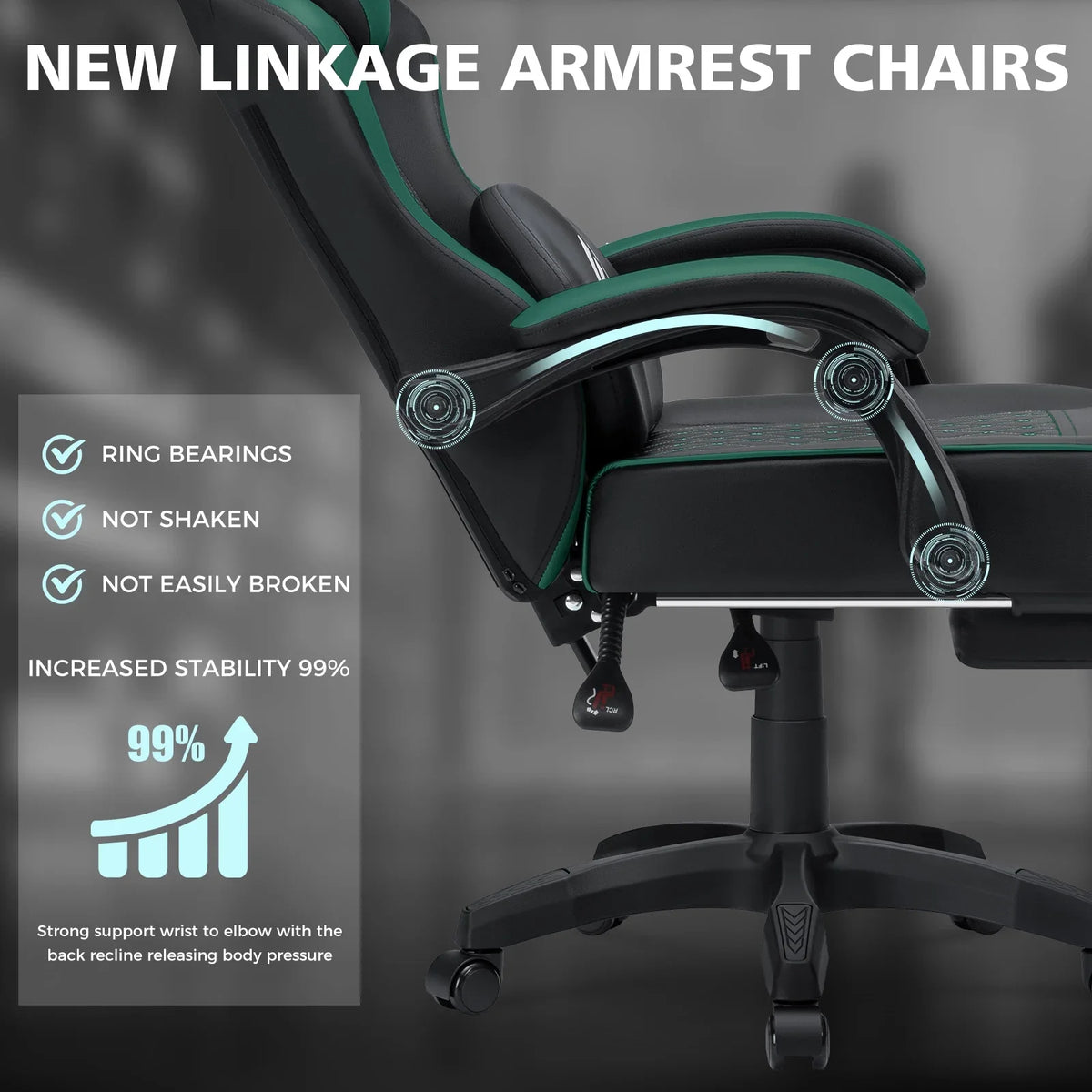 Hoffree Gaming Chair with Massage and Footrest Big and Tall Gamer Chair with Headrest and Lumbar Support PU Computer Game Chair for Adults Office - image 68