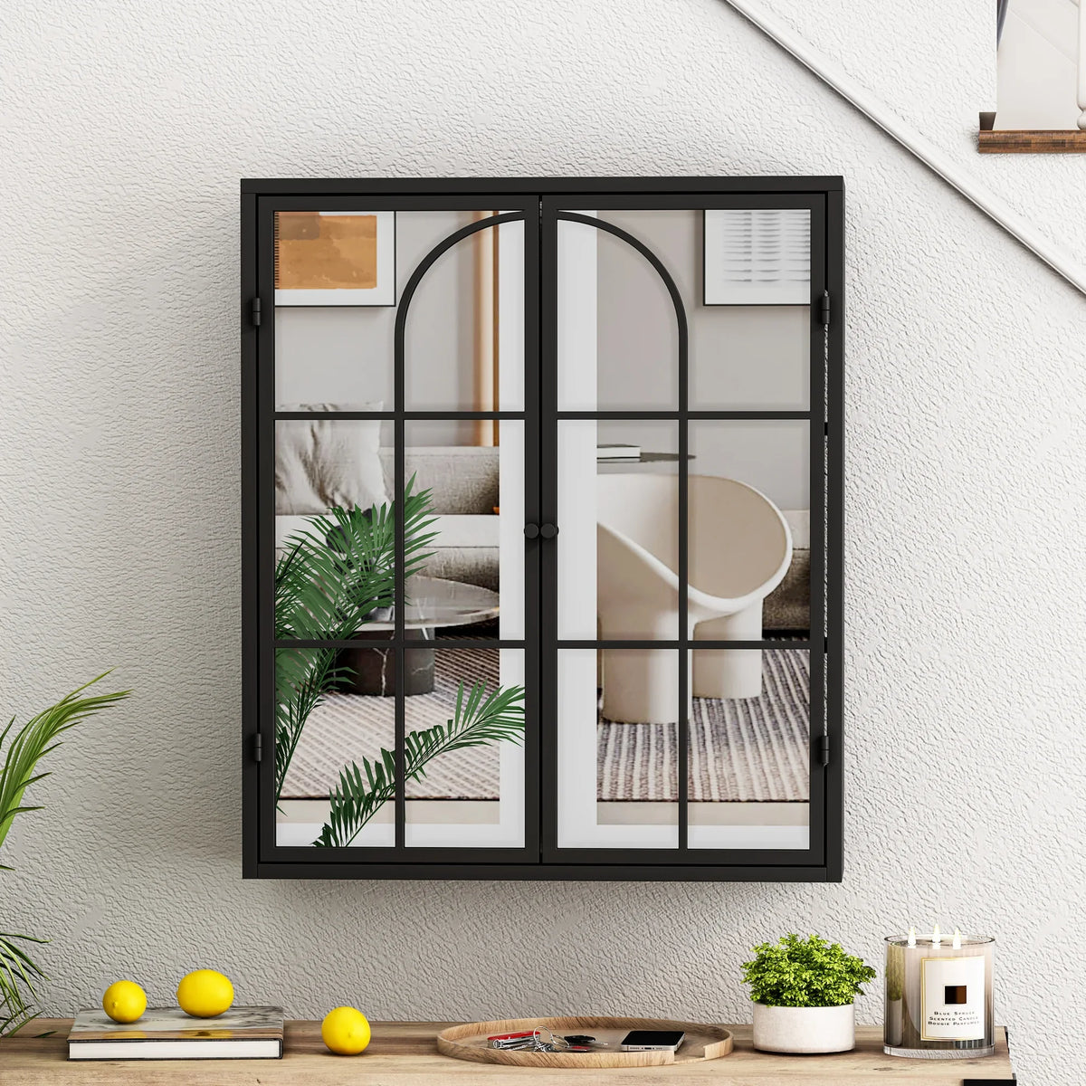 27.56"Modern Wall Cabinet with Glass Doors, Bathroom Cabinet with Featuring Three-tier Storage for Entryway Living Room, Bathroom or Dining Room - image 24