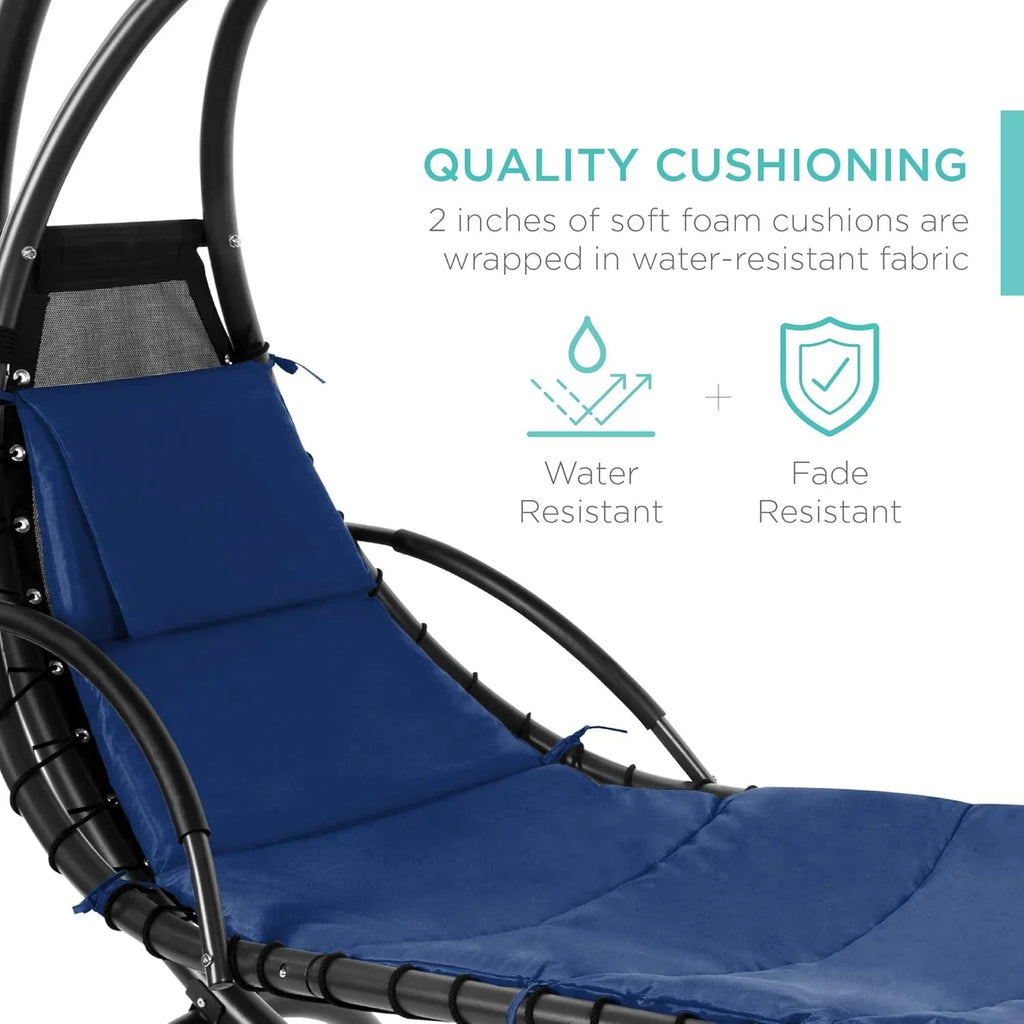 Best Choice Products Outdoor Hanging Curved Steel Chaise Lounge Chair Swing w/Built-in Pillow and Removable Canopy - Charcoal