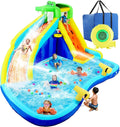 Inflatable Water Slides for Kids 8-in-1 Bounce House Water Park with 450W Blower Climbing Wall, Splash Pool, 2 Water Cannons,