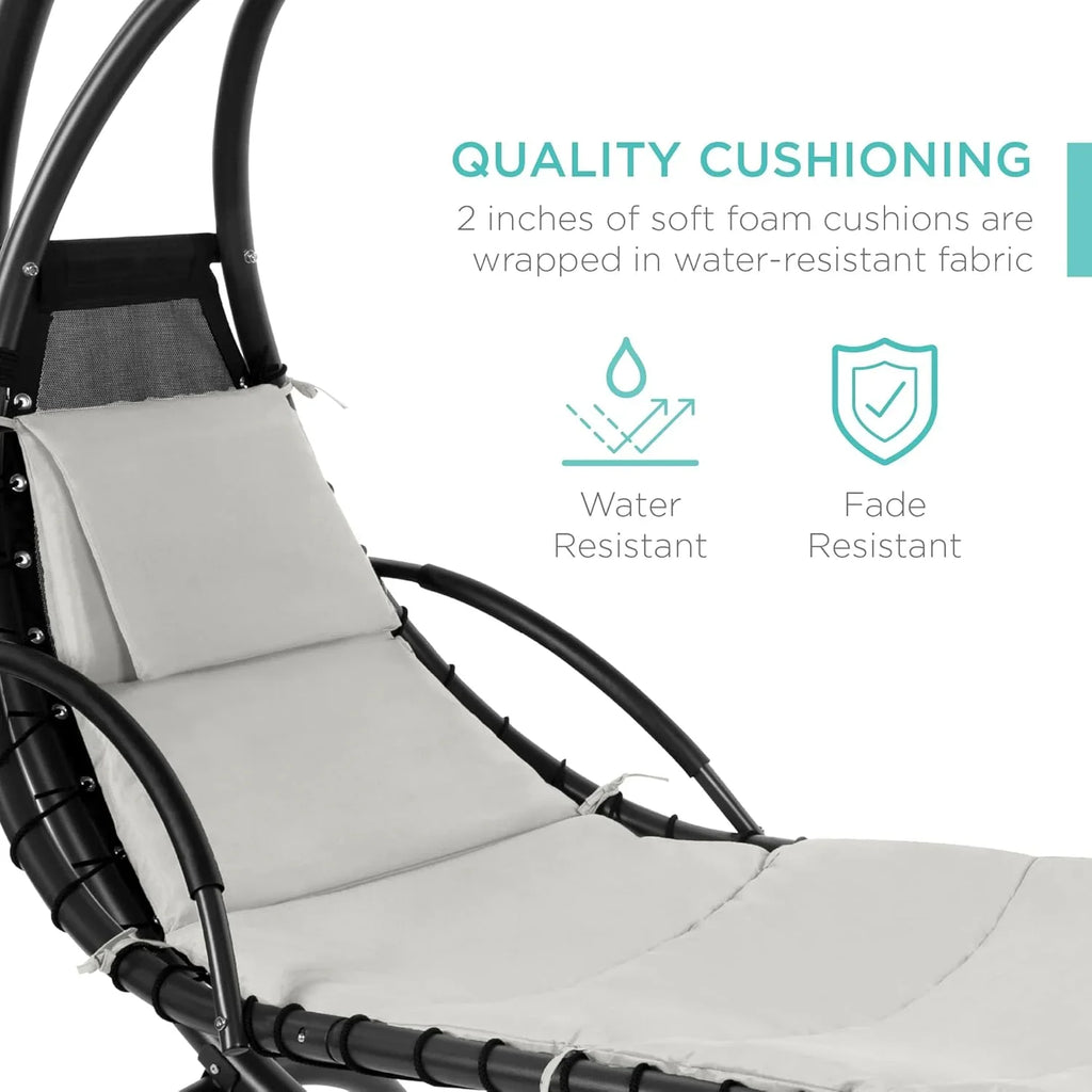 Best Choice Products Outdoor Hanging Curved Steel Chaise Lounge Chair Swing w/Built-in Pillow and Removable Canopy - Charcoal