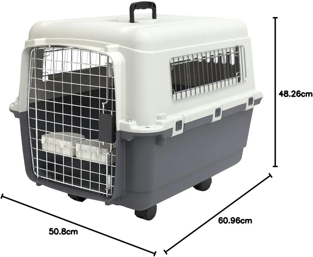 Designs Plastic Kennels Rolling Plastic Airline Approved Wire Door Travel Dog Crate, XXX-Large, Gray - image 29
