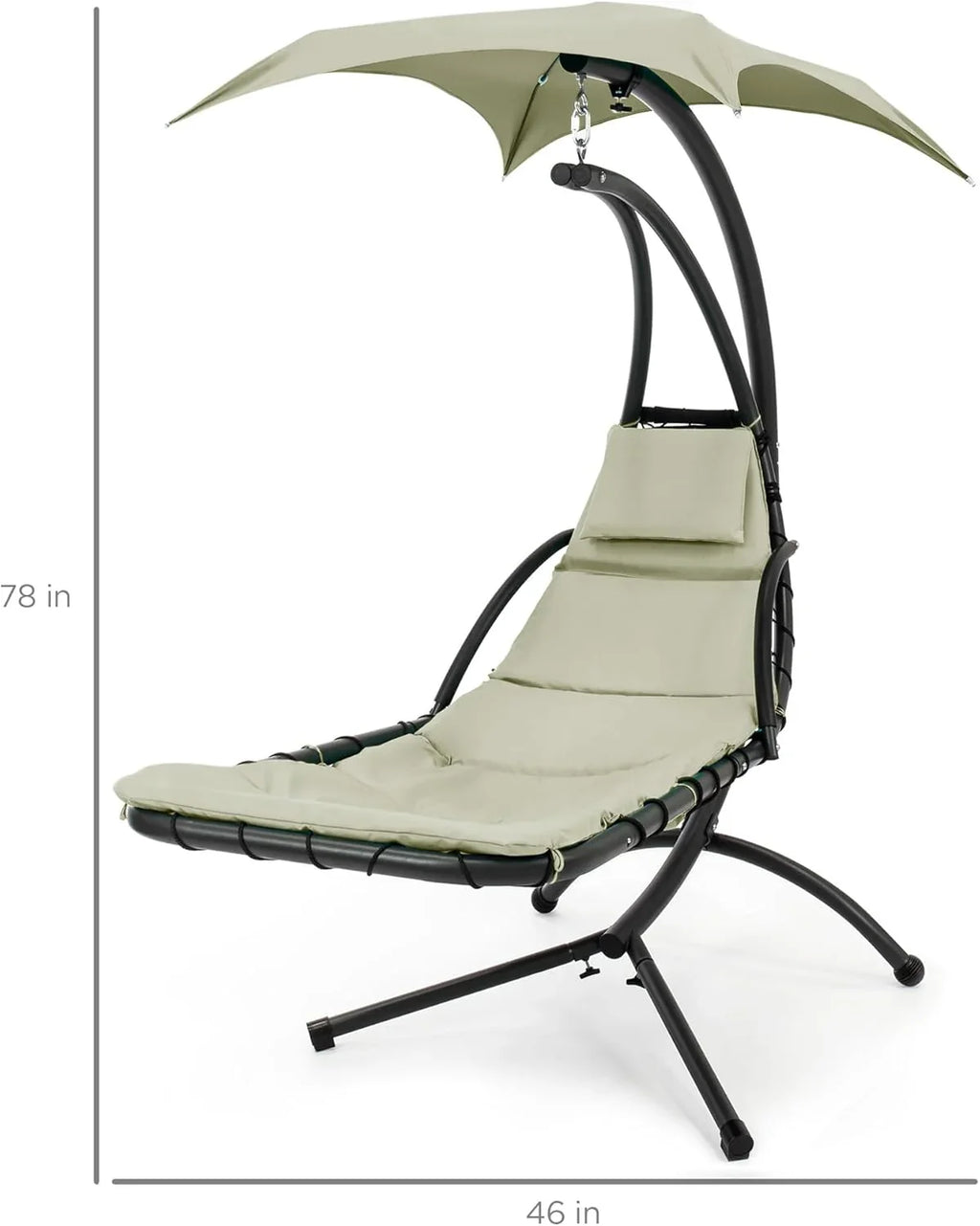 Best Choice Products Outdoor Hanging Curved Steel Chaise Lounge Chair Swing w/Built-in Pillow and Removable Canopy - Charcoal