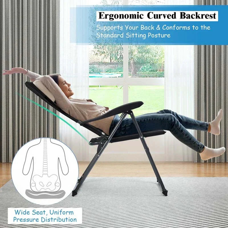 2 Pack Folding Patio Chairs 7 Position Adjustable Lawn Chair Recliner Camping Chair Compact Outdoor Sling Chair Fully Assembl
