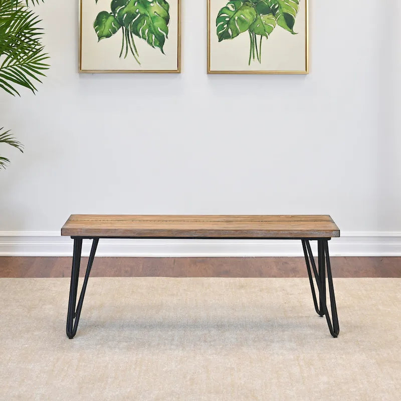 Roundhill Furniture Aryven Rustic Dark Pine Industrial Dining Bench - image 3