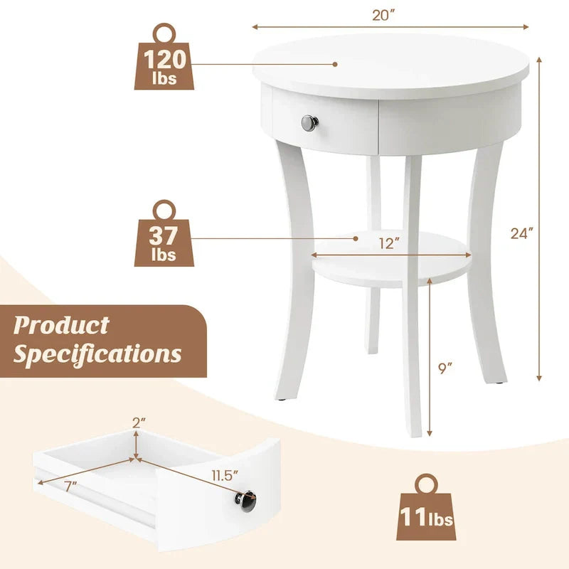 Costway Round 2-Tier Side Table - Versatile Nightstand for Bedroom and Living Room - image 7