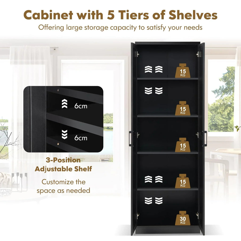 Giantex 178 cm Kitchen Pantry Cabinet, Utility Storage Cabinet w/ 2 Doors & 5 Shelves - image 9