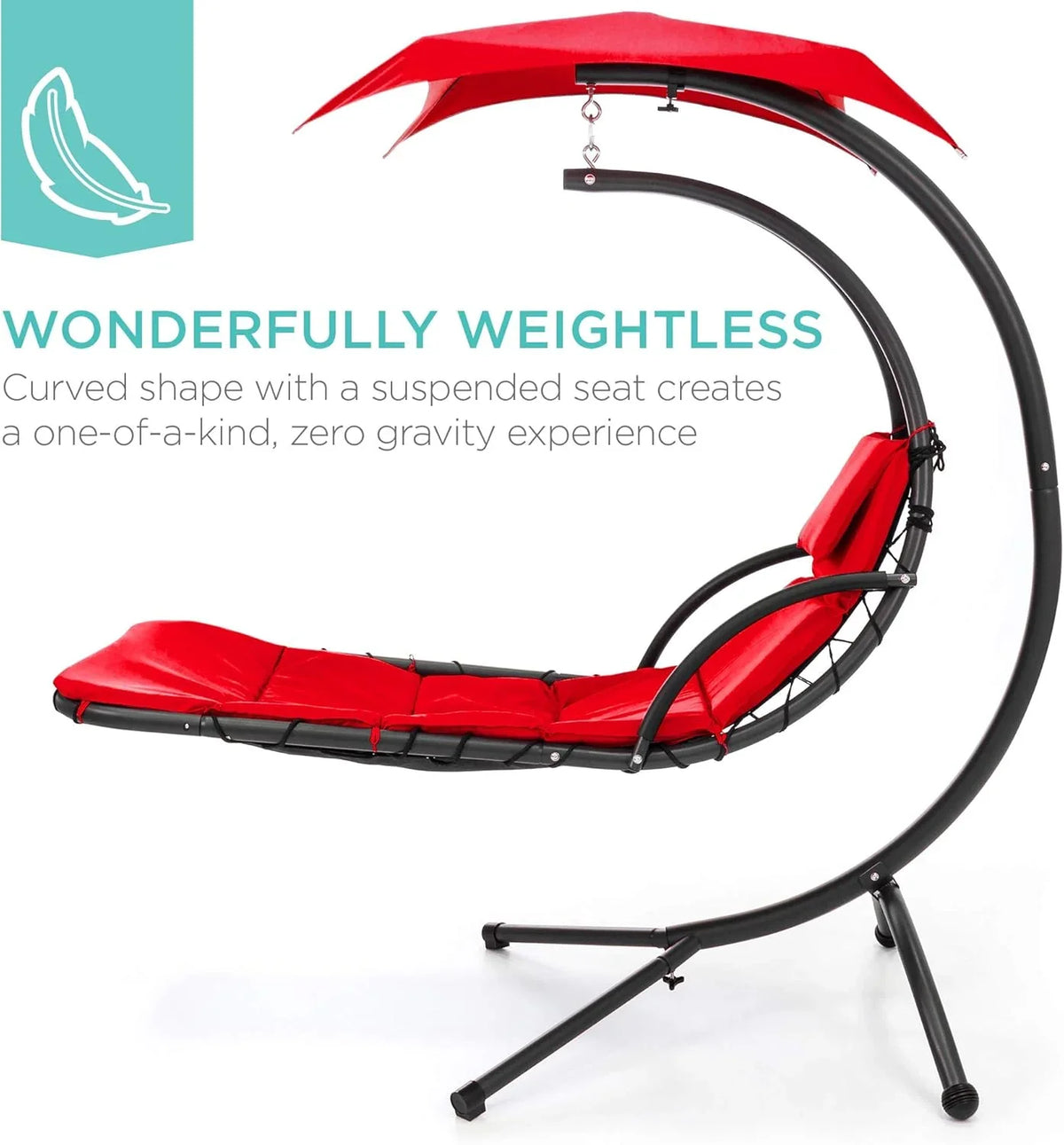 Best Choice Products Outdoor Hanging Curved Steel Chaise Lounge Chair Swing w/Built-in Pillow and Removable Canopy - Charcoal
