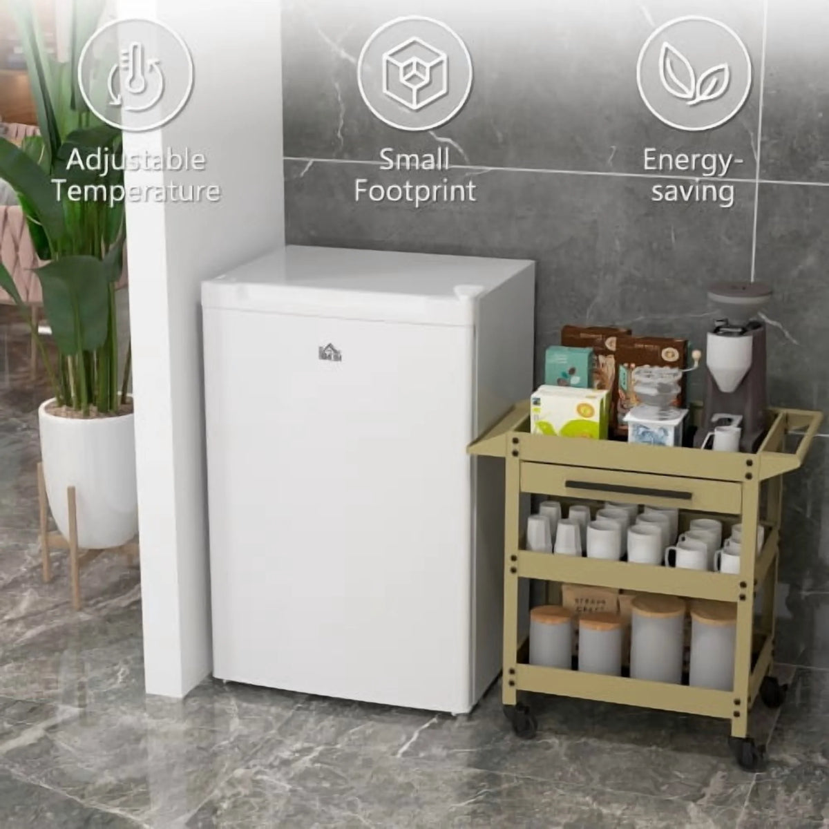 HOMCOM Upright Freezer, 3.0 Cubic Feet Compact Mini Freezer with Reversible Single Door and Adjustable Thermostat, Small freezer for Home, Dorm, Apartment, Home Office, White - image 3