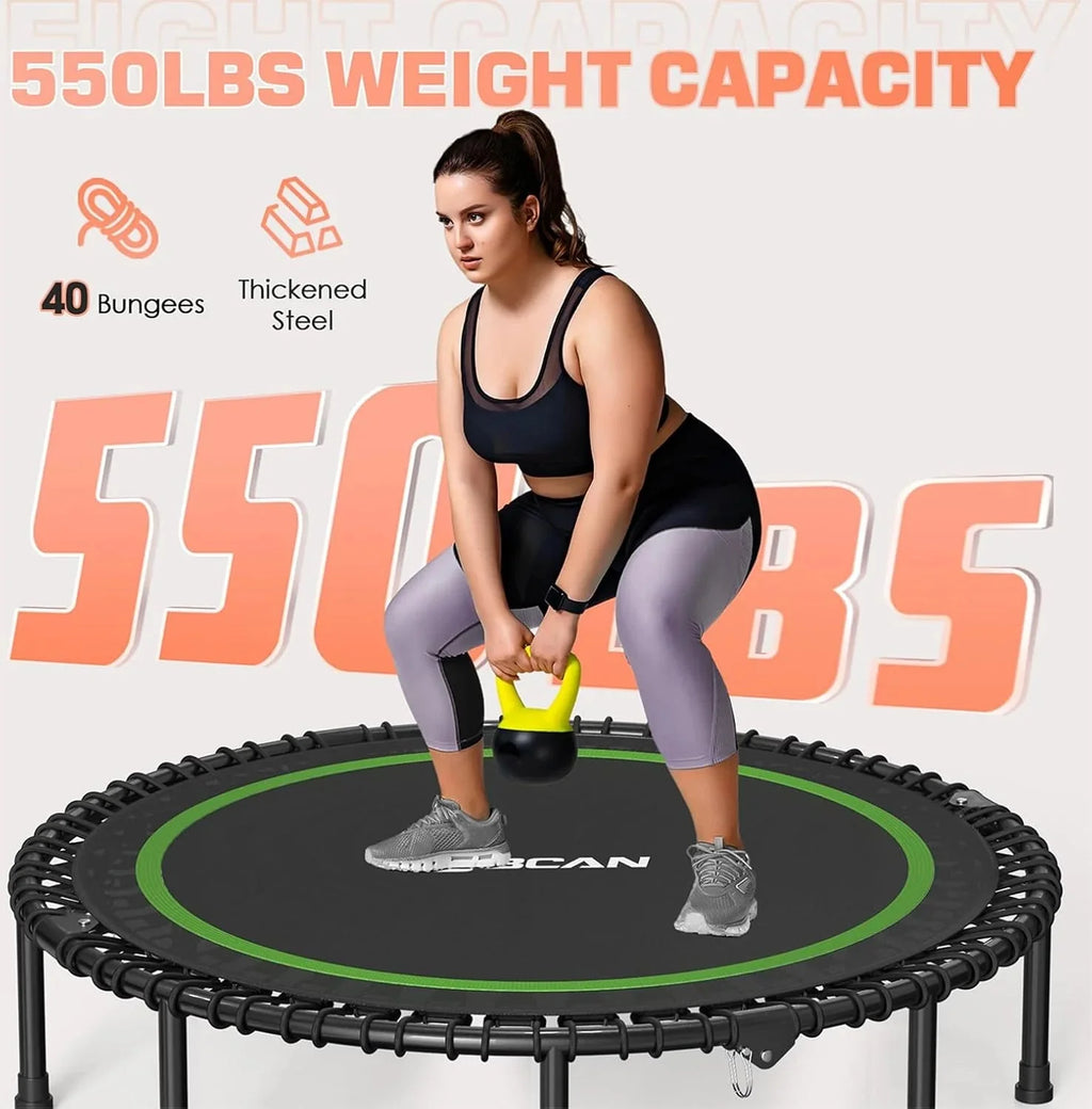 BCAN 450/550 LBS Foldable Mini Trampoline, 40"/48" Fitness Trampoline with Bungees, U Shape Adjustable Foam Handle, Stable & Quiet Exercise Rebounder for Adults Indoor/Outdoor Workout - image 8