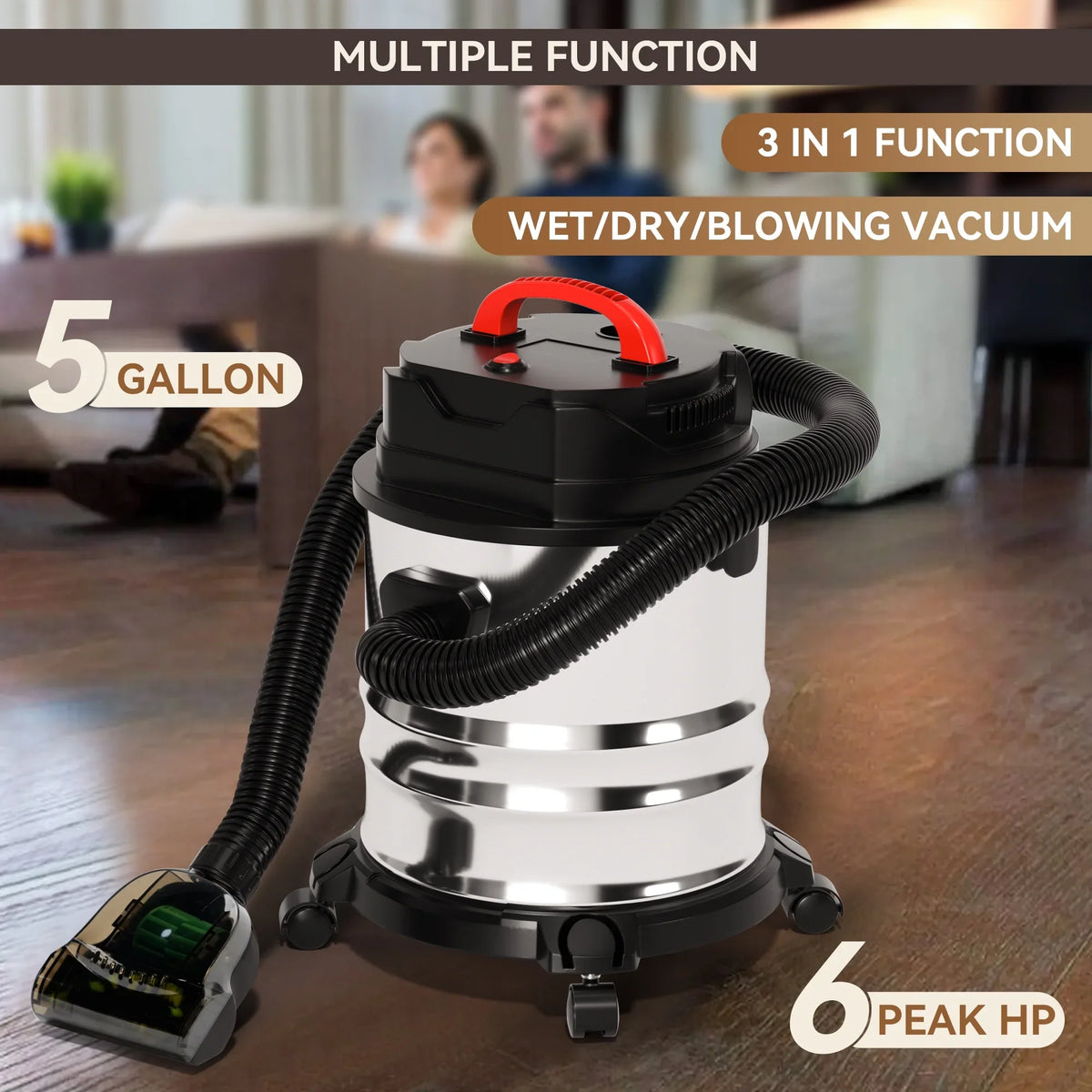 TOPTENG Wet Dry Vacuum Cleaner, 5 Gallon 1800W 6 HP Peak Stainless Steel Shop Vacuum Wet and Dry - image 4