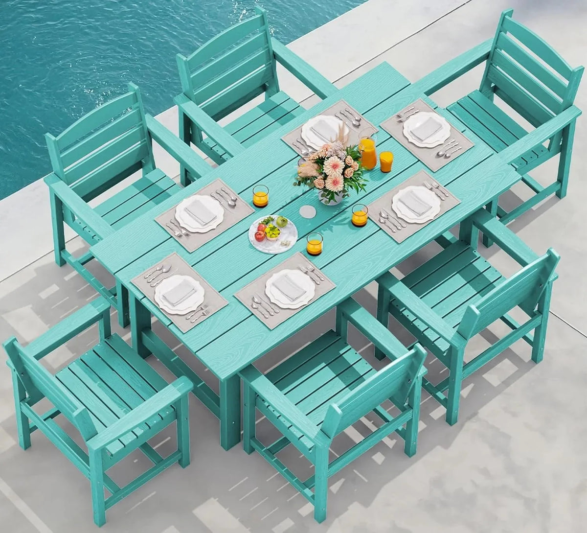 SERWALL 7-Piece Patio Table Set, Outdoor HDPE Dining Furniture with Umbrella Hole, All Weather Table and Chairs for Lawn, Garden, Poolside, Aruba - image 36