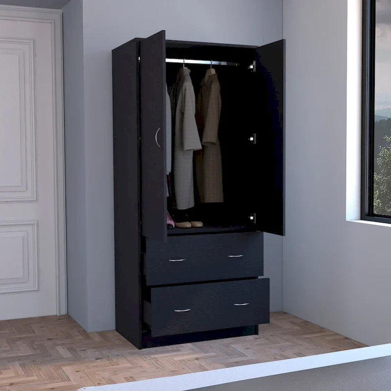 30.9-Inch Contemporary Double-Door Armoire with Two Drawers and Hanging Rod for Bedroom Storage - image 13